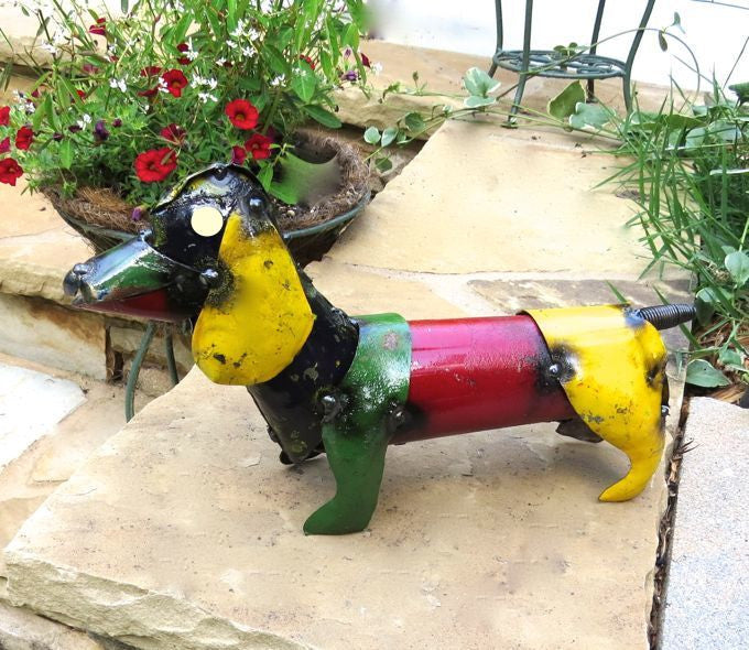 Dachshund metal and rock dog. Metal garden outlets art, Very cute to place anywhere.