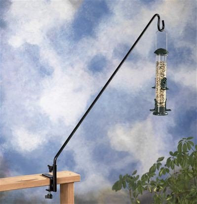 Bird feeder bracket clearance arm