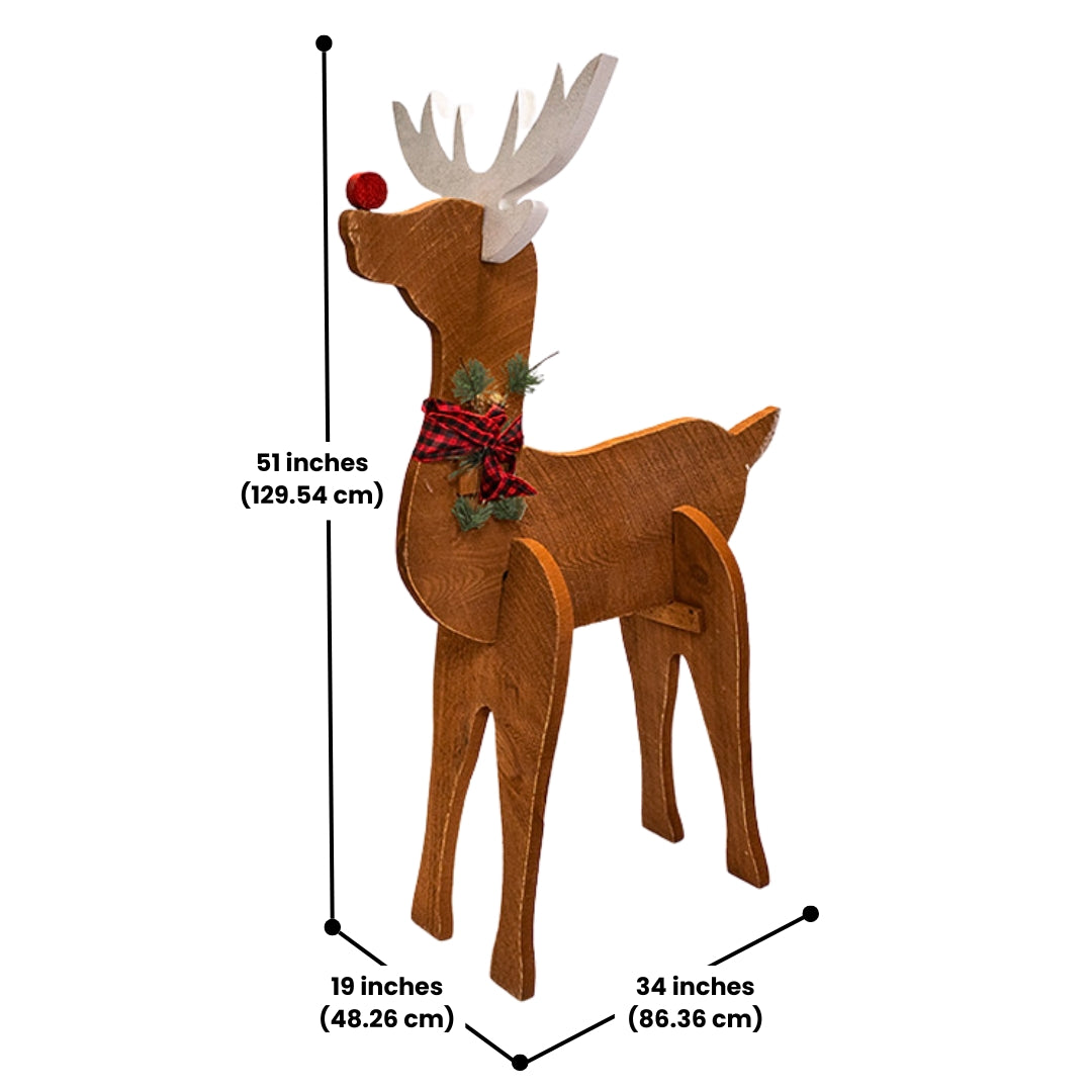 Handmade wooden reindeer figure crafted by Amish artisans, bringing a cozy Christmas feel to home decor