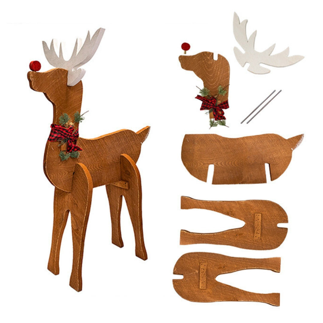 Handmade wooden reindeer figure crafted by Amish artisans, bringing a cozy Christmas feel to home decor