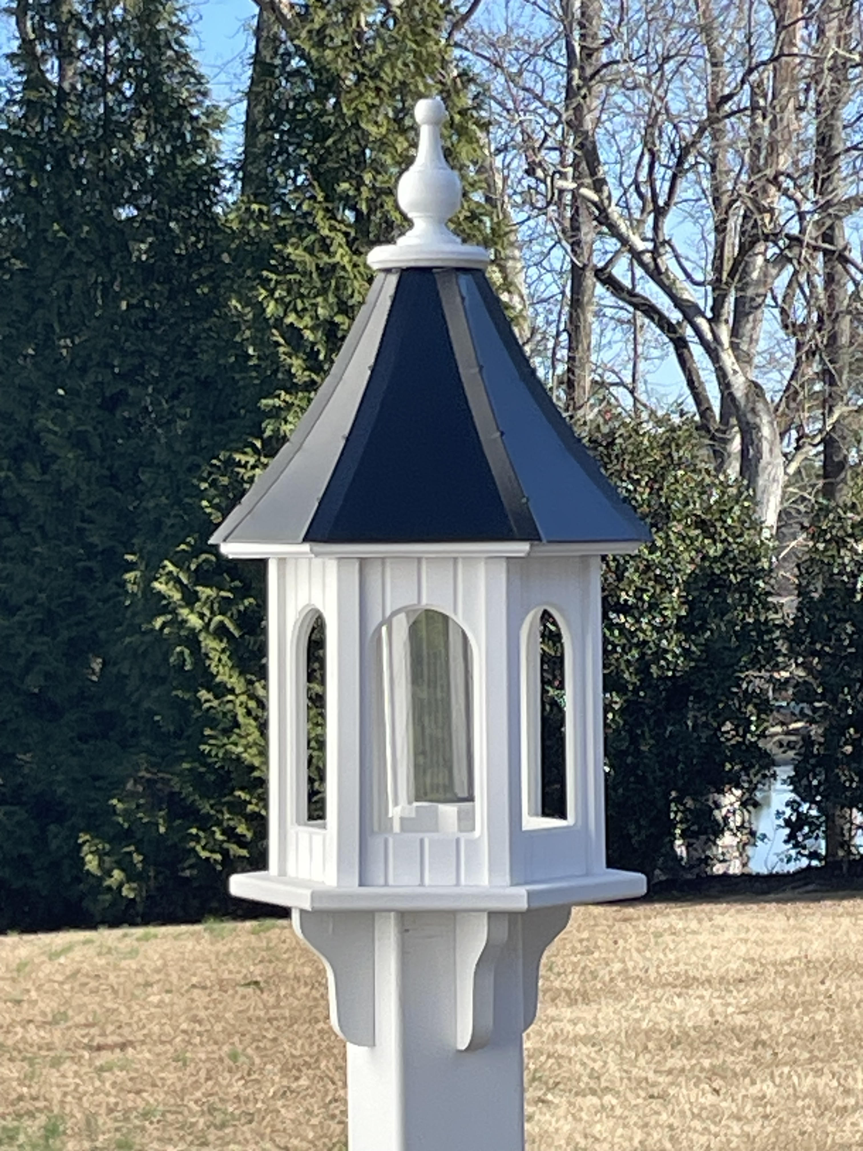 Luxury Black Vinyl Gazebo Bird Feeder, 28x10 Durable, Elegant Outdoor Feeding Station