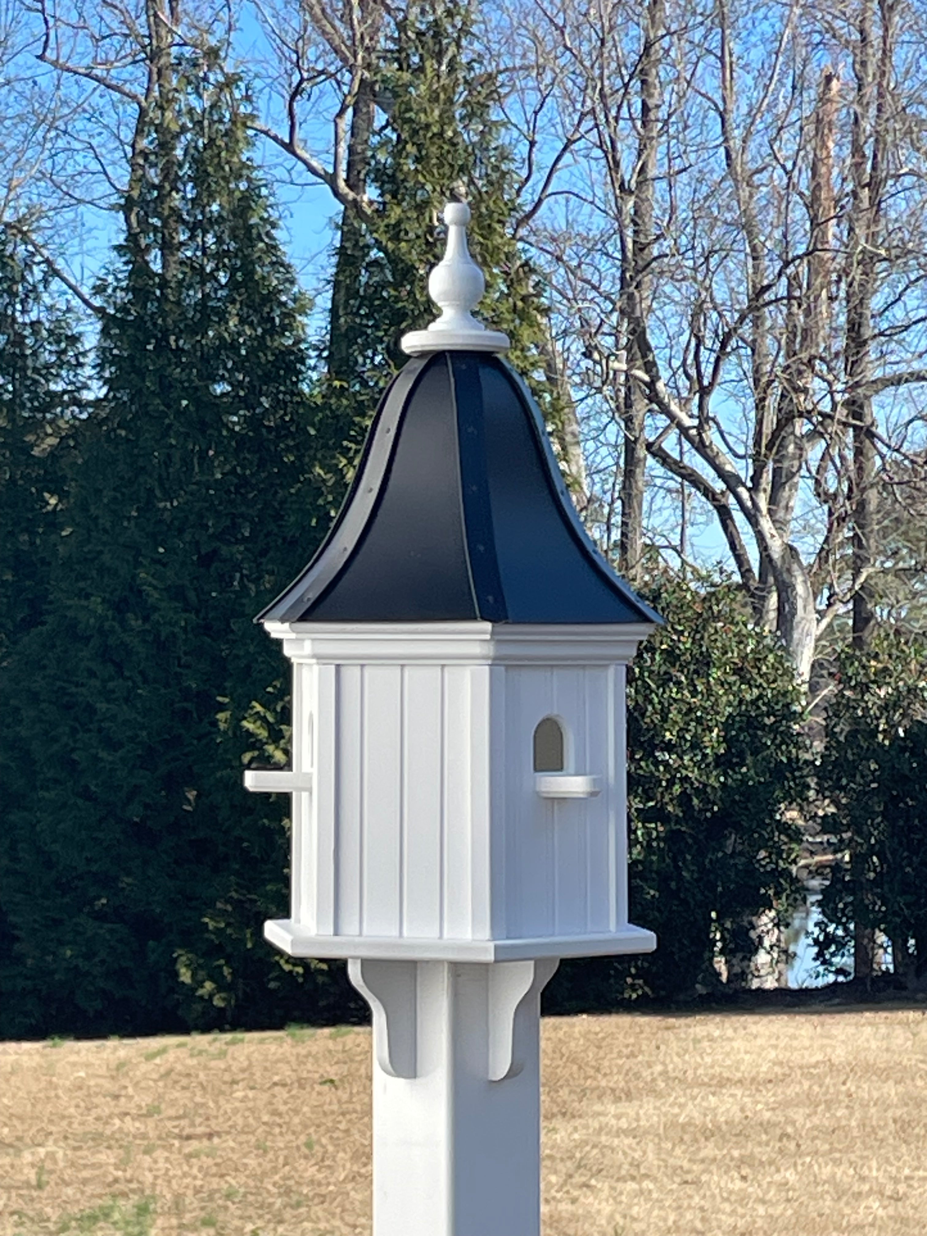 Luxury Black Vinyl Bird House 28x12, 3 Perches, Durable Outdoor Shelter