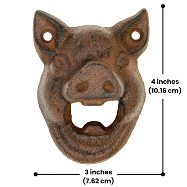 Cast iron pig-shaped bottle opener with rustic finish