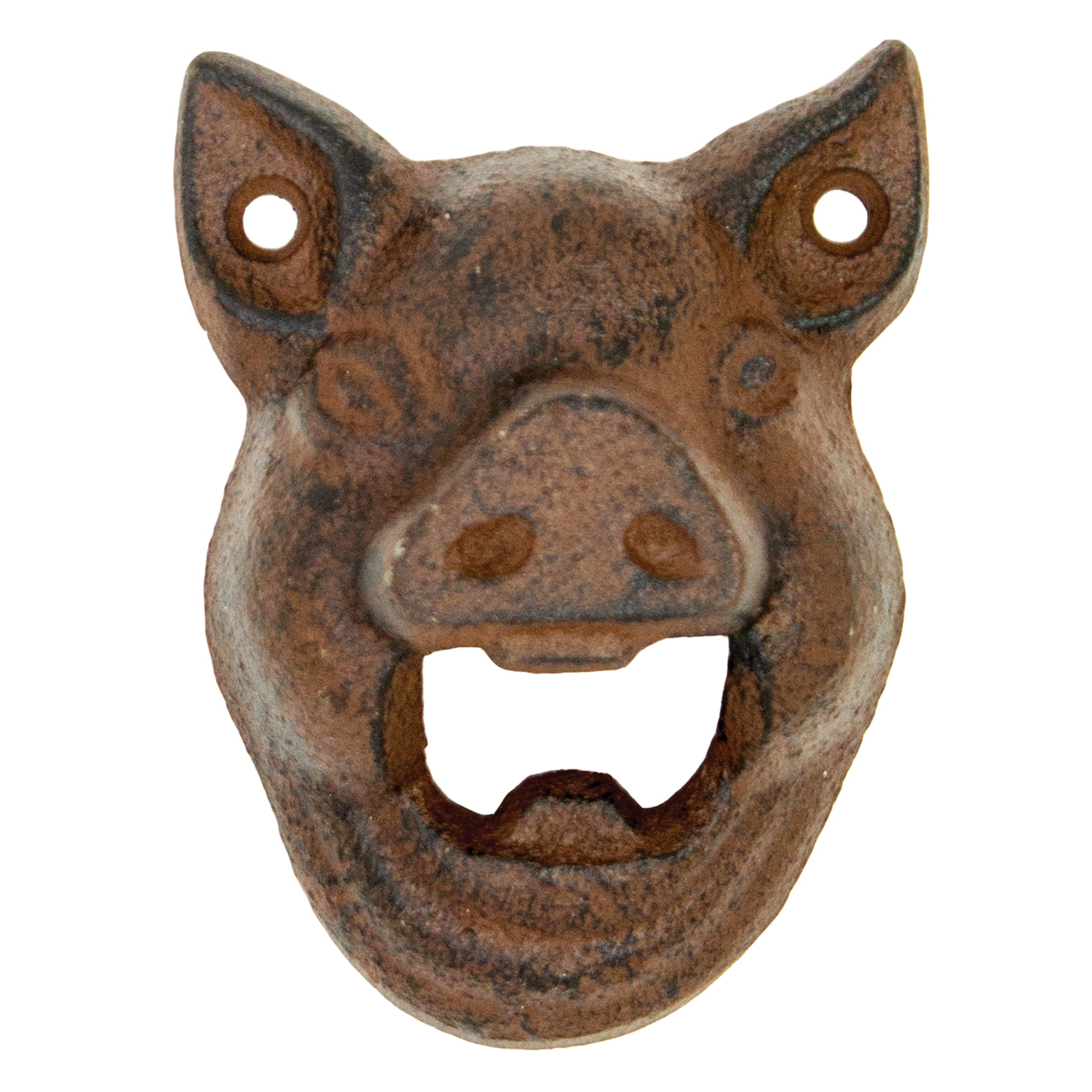 Cast iron pig-shaped bottle opener with rustic finish