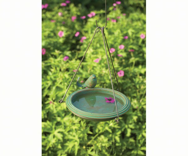 Teal Ceramic Hanging Bird Bath – Elegant and Colorful Bird Bath for Garden Décor