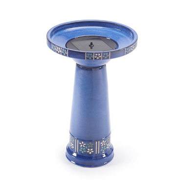 Cobalt Bloom Solar Birdbath