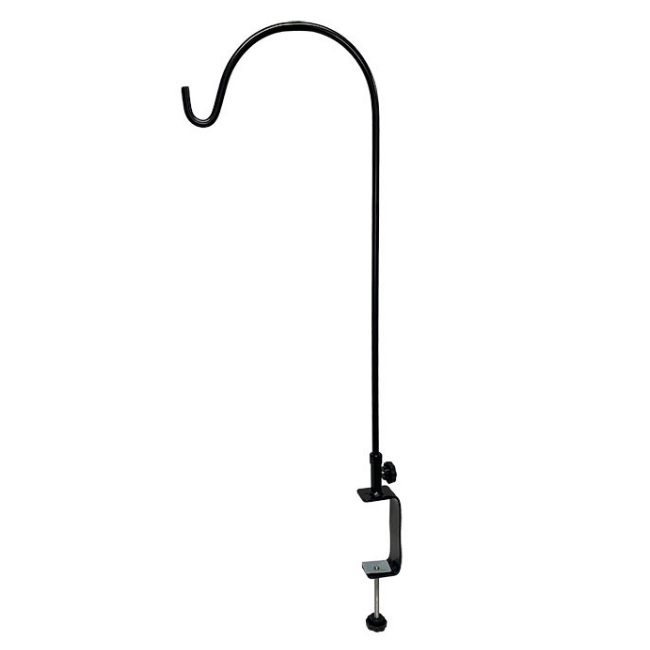 Extra-Large Deck Rail Hanger – Heavy-duty steel clamp fits wide deck rails (2"–5.625"). Tool-free installation with secure thumbscrews. Curled hook supports up to 10 lbs for feeders, spinners, or baskets. Swiveling arm for easy access. Black powder-coated finish for durability. Made in the USA.