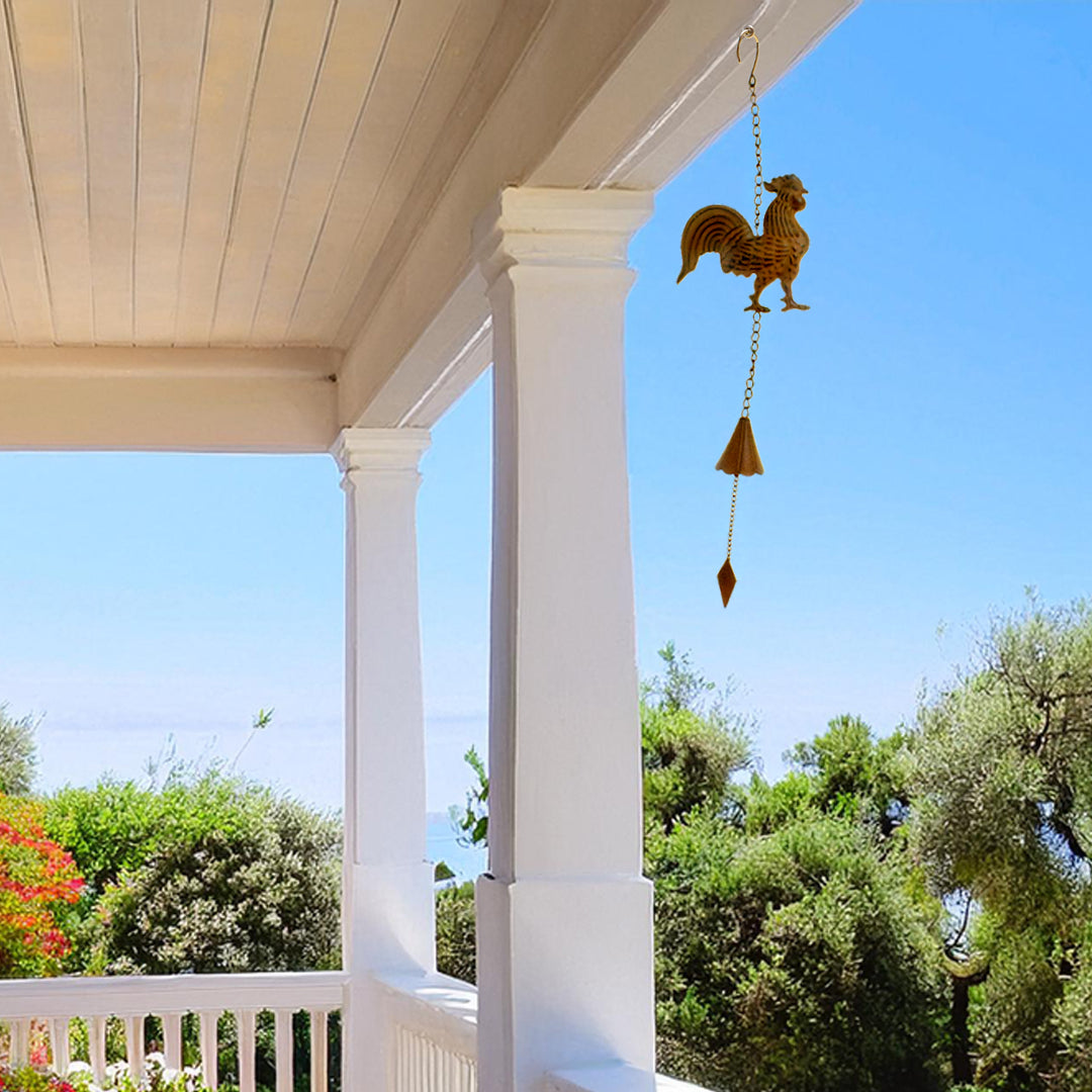 Decorative rooster wind chime with aged finish