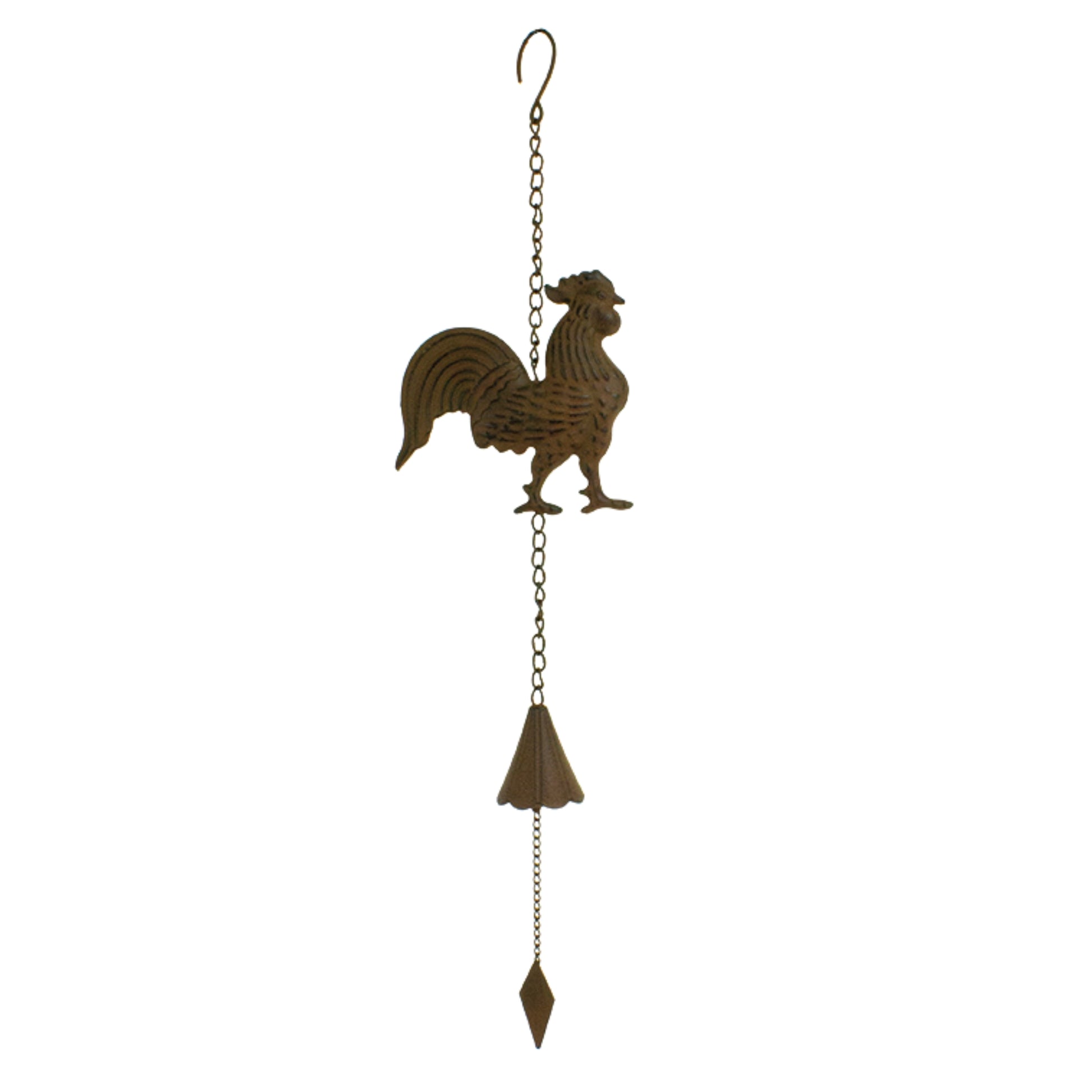 Decorative rooster wind chime with aged finish