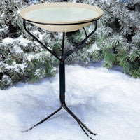 Winter-ready heated bird bath by Allied Precision, featuring a reliable metal stand