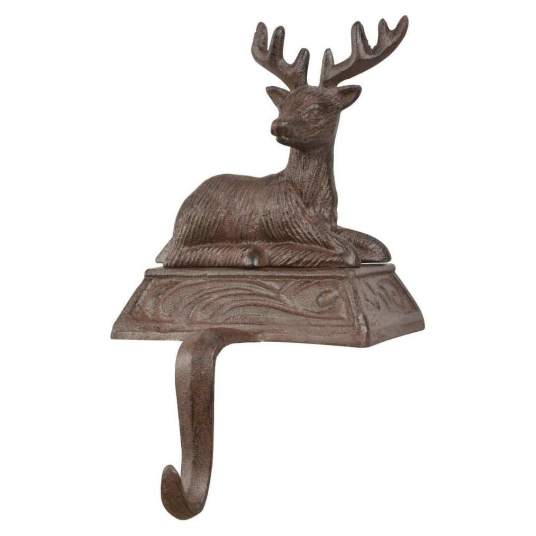 Esschert Design stocking holder featuring a deer motif, crafted from durable cast iron for festive holiday decor