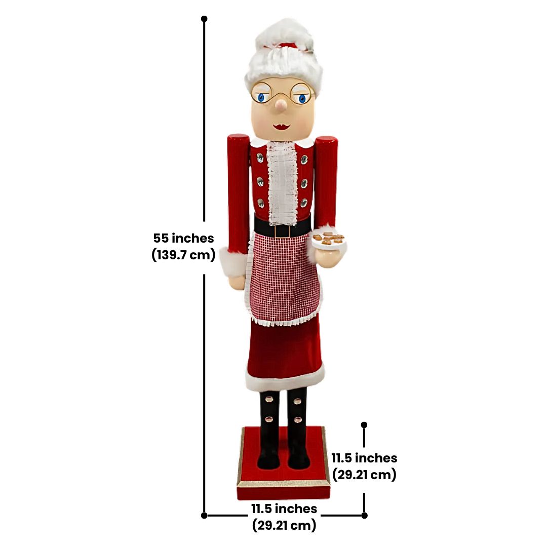 Giant Nutcracker Mrs. Claus figure by Prime Retreat, bringing warmth and joy to your holiday decorating theme.