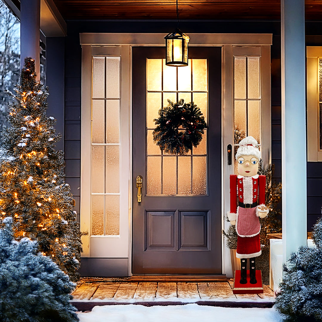 Giant Nutcracker Mrs. Claus figure by Prime Retreat, bringing warmth and joy to your holiday decorating theme.