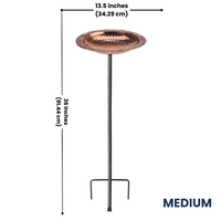 Ideal for Birdwatching in Your Garden Alt text: "Sustainable handcrafted copper bird bath with a sturdy steel pole. Perfect for attracting a variety of birds, with a depth of 2 inches ideal for bird baths and wading.