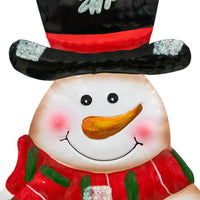 32-inch metal snowman yard art by Land & Sea, designed as a festive holiday stake for outdoor decorations.