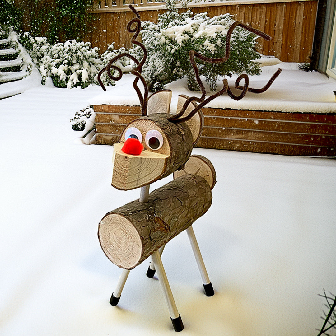 EZ-DIY cedar reindeer by Prime Retreat, a charming wooden decoration perfect for holiday crafting and Christmas decor