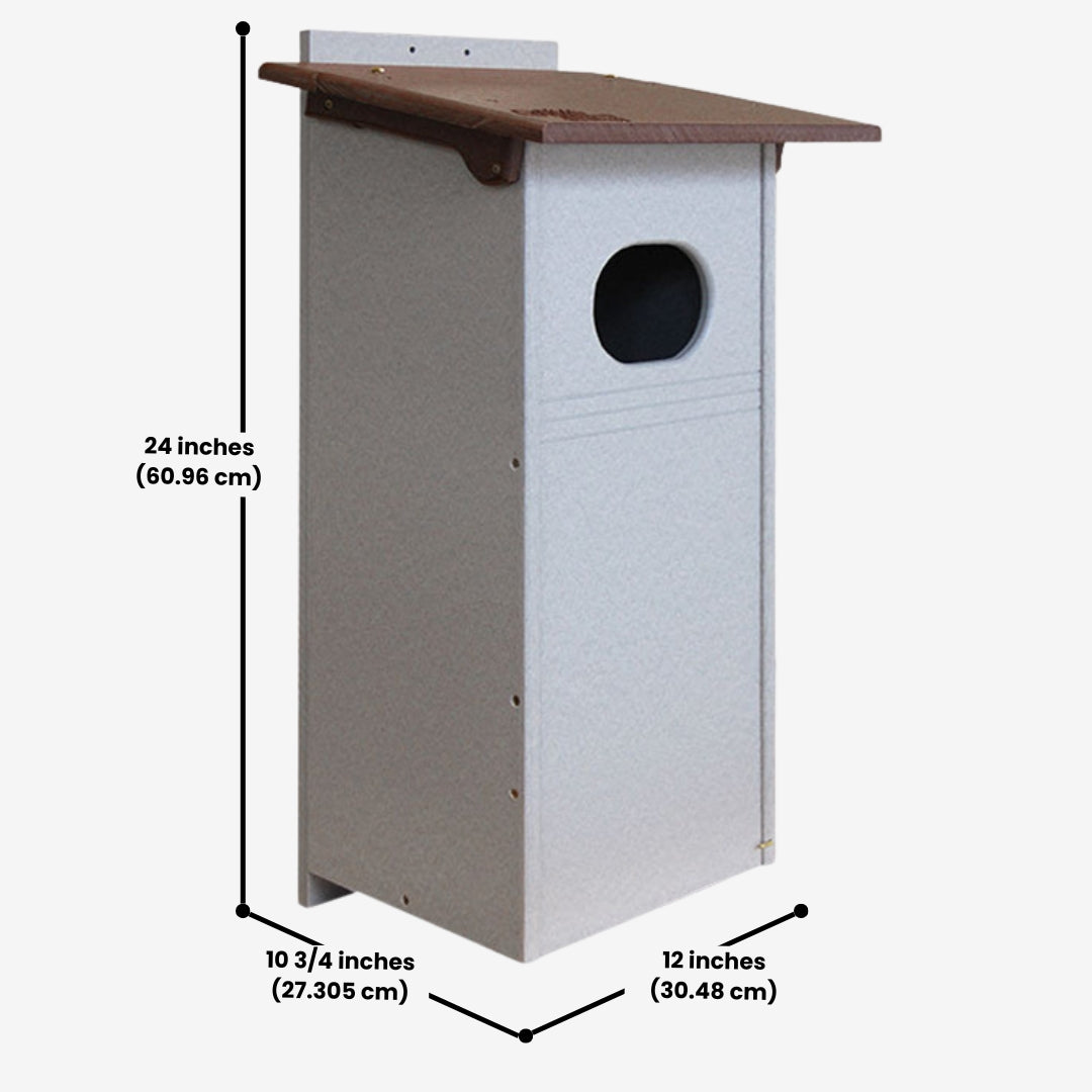 Amish Made Recycled Plastic Wood Duck House in brown and gray, designed to provide a durable and eco-friendly nesting spot for wood ducks