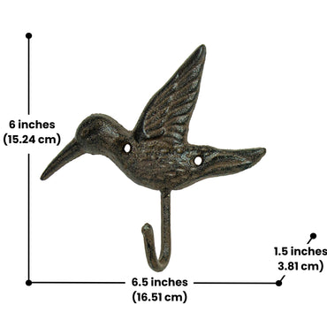 Rustic hummingbird hook in durable cast iron