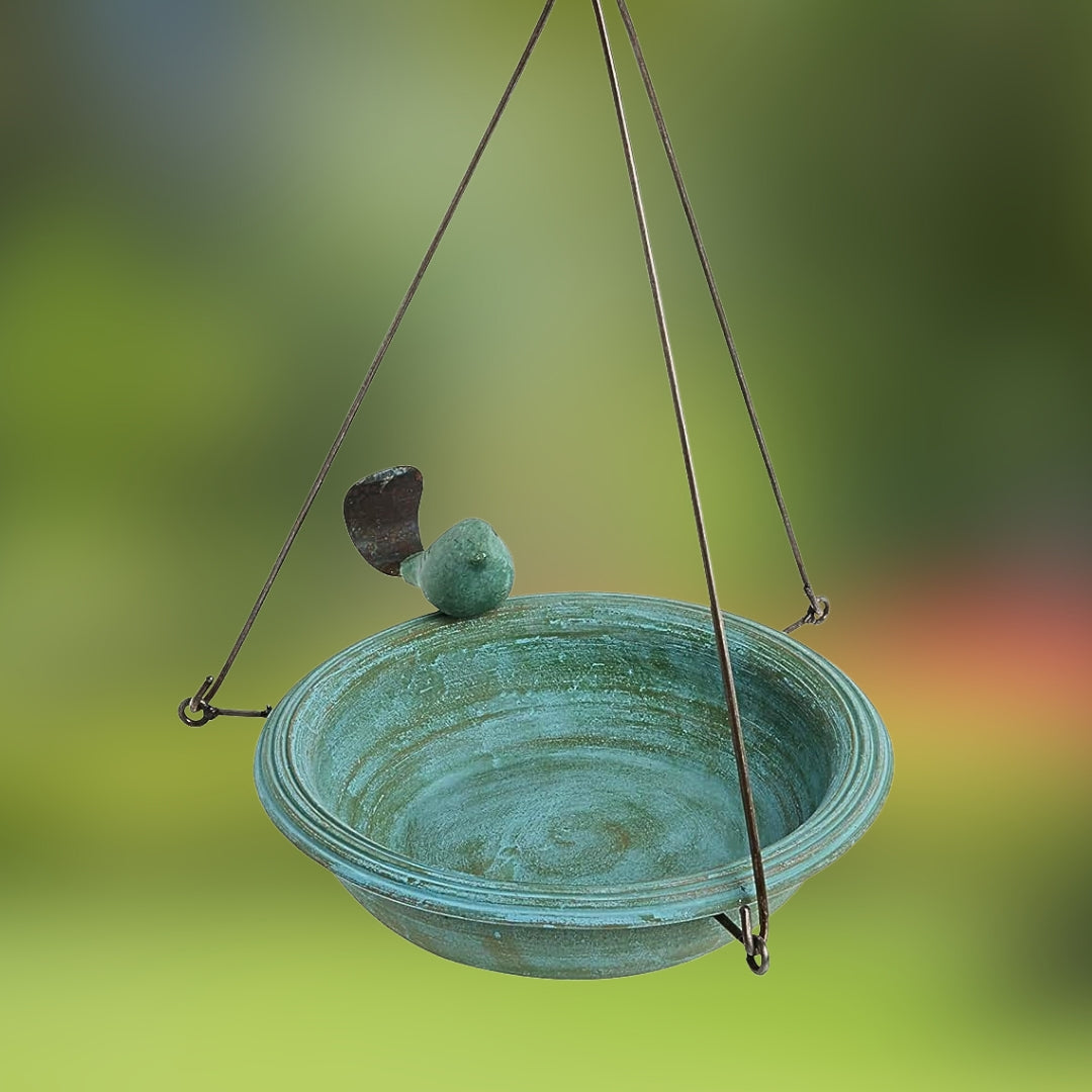 Ceramic Hanging Bird Bath-Teal