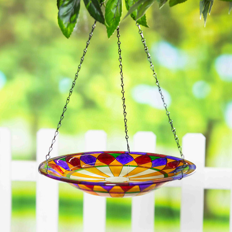 Glass art colorful candy bowl high quality bird bath with bird