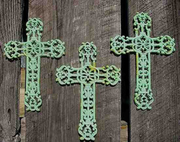 Cast Iron Crosses Set of 3-Antique and Verde Finish