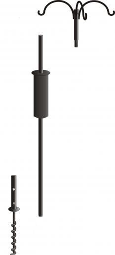 Garden Pole Set Triple Hanger, Baffle and Ground Auger