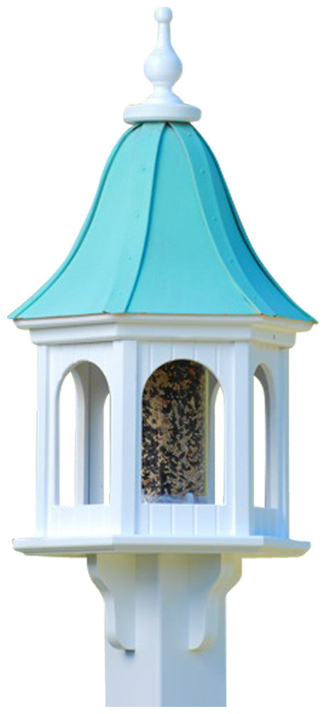 Copper Roof Bird Feeder in Vinyl/PVC, Post Mounted