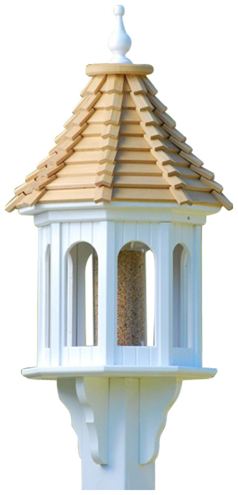 Vinyl/PVC Gazebo Bird Feeder with Cypress Shingle Roof 