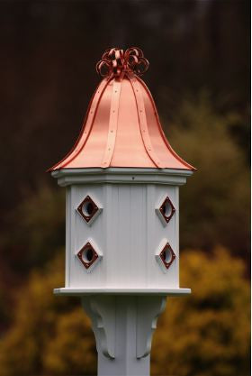 Copper Roof and PVC Dovecote Birdhouse with Copper Ribbon Detail and 8 Portals