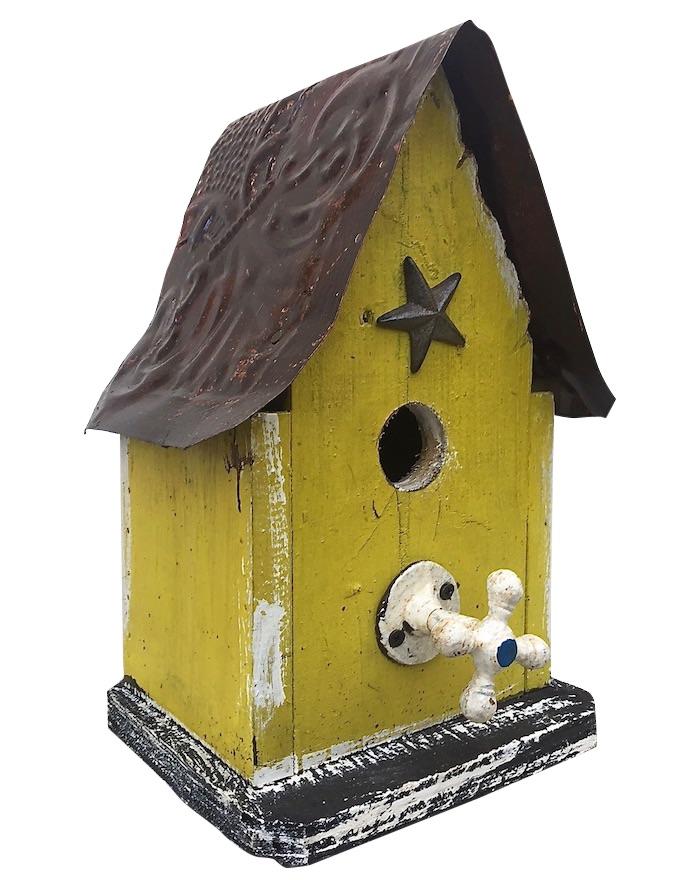 Handmade Barn Wood Birdhouse- Yellow