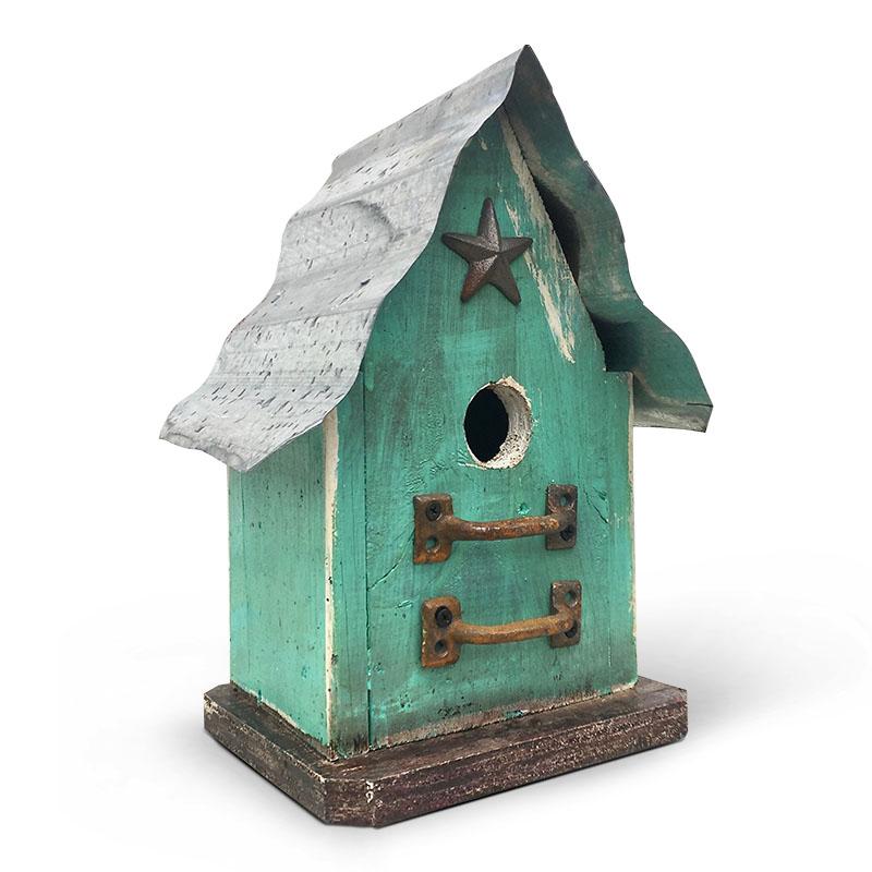 Barn Wood and Tin Birdhouse-Aqua