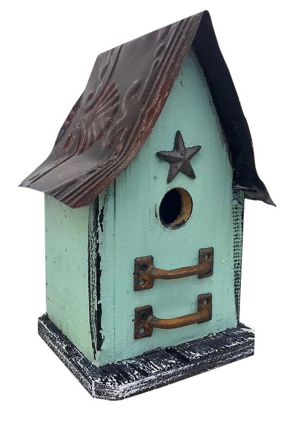 Barn Wood and Tin Rustic Birdhouse- Aqua