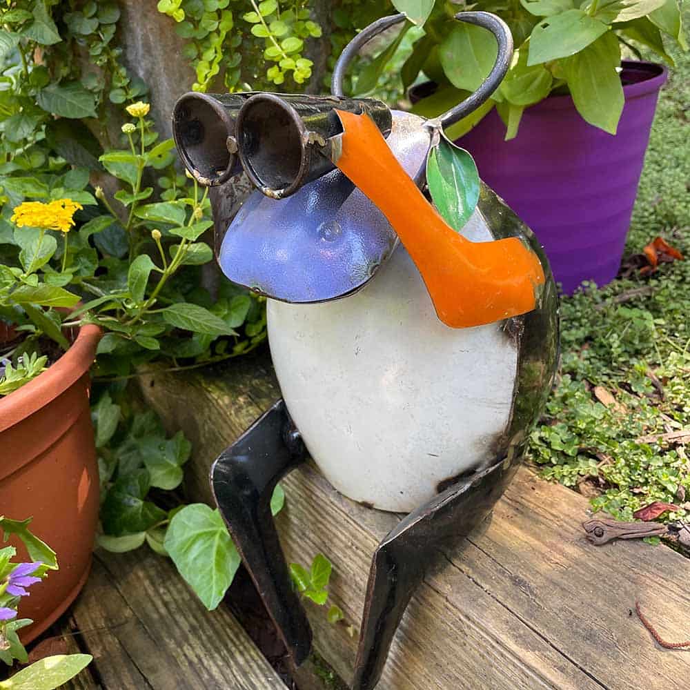 Bird Watcher Cow Metal Yard Art