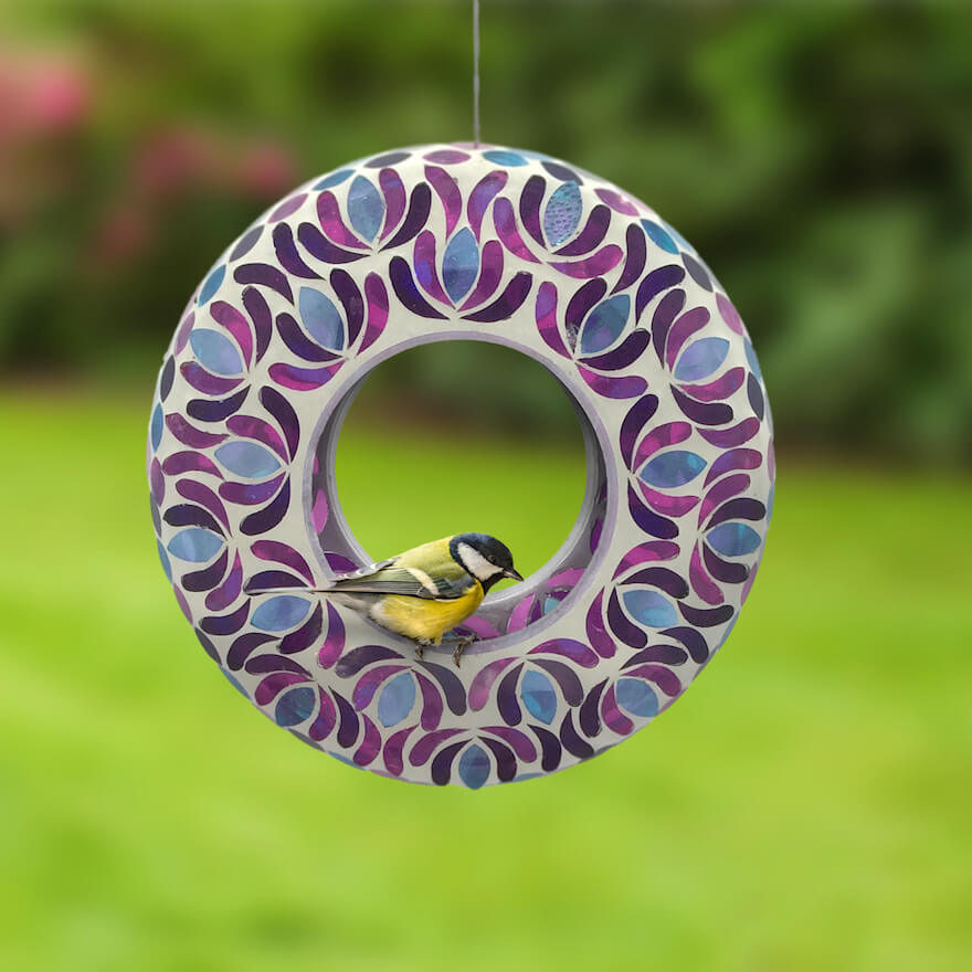 Mosaic Glass Fly-Thru Bird Feeder