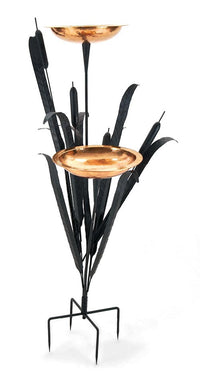 Double Cattail Bird Bath with Iron Perches