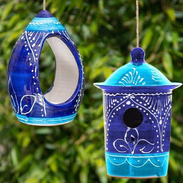 Ceramic Birdhouse and Feeder Gift Set
