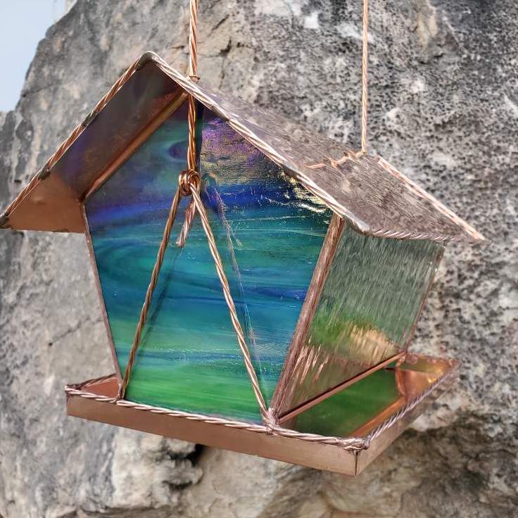 Bird Feeders, Stained outlets Glass, Hanging Wooden Bird Feeders, Yard Art, Bird Watching, Garden Accessories, Glass Art, Outdoor Decorations