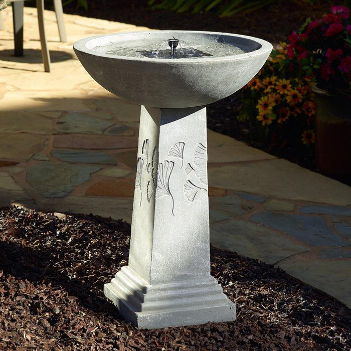 Ginko Tall Solar Bird Bath