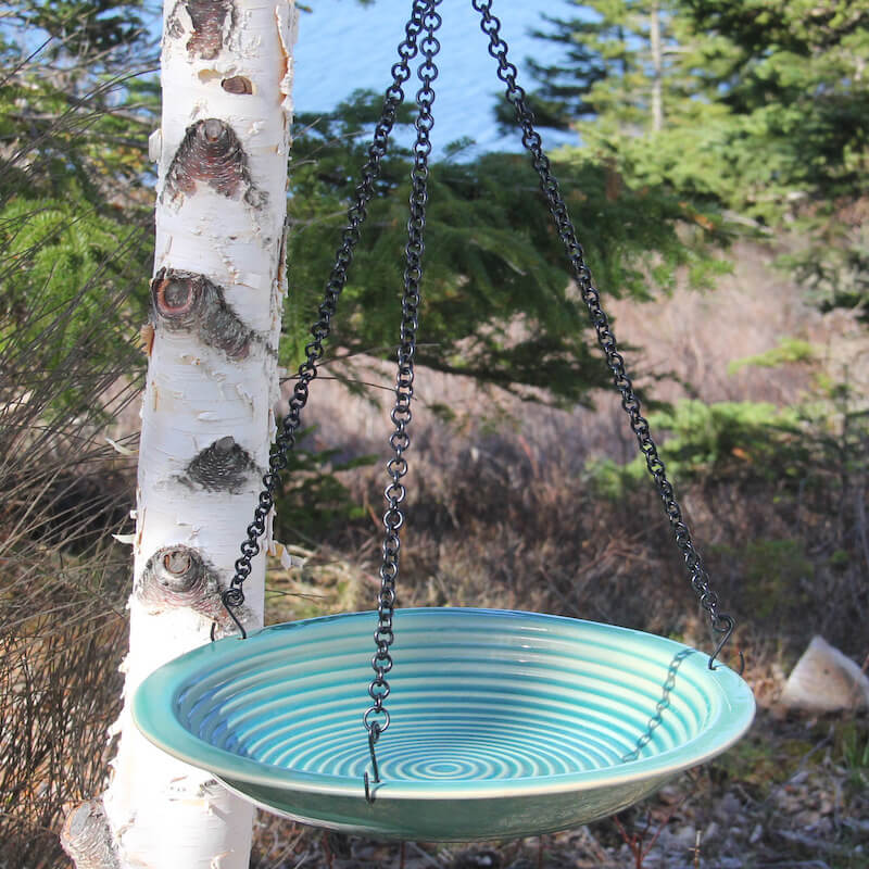 Ceramic Hanging Bird Bath- Teal