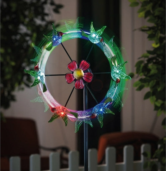 Hummingbirds Solar Color-Changing Garden Spinner