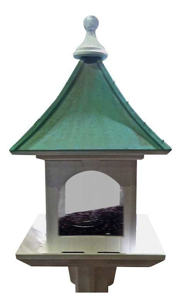 Copper Roof Bird Feeder-PVC, Large Capacity Post-Mount