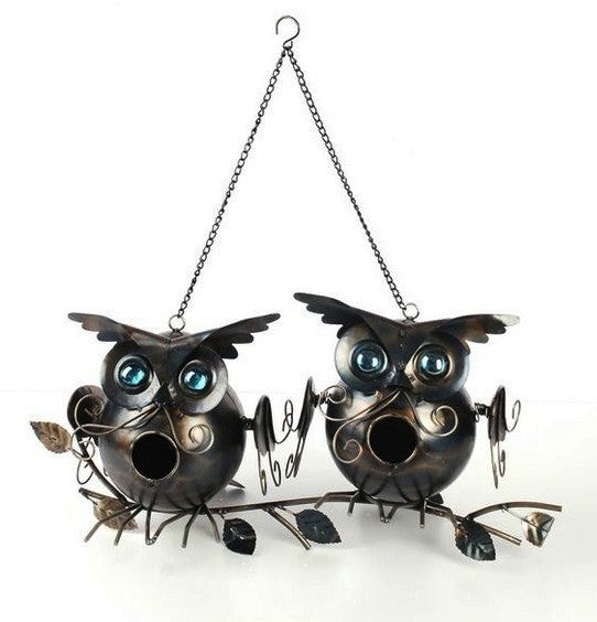 Double Nest Birdhouse Owls on Branch 