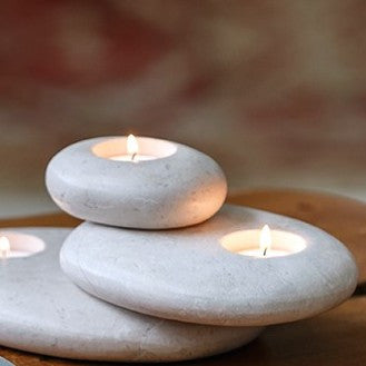 Sracked Stone Candle Holder- Sand