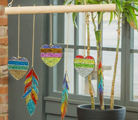 Stained Glass Heart and Feather Mobile or Wind Chime