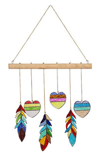 Stained Glass Heart and Feather Mobile or Wind Chime