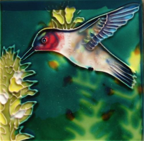 Hand Crafted Ceramic Tile-Hummingbird 4x4