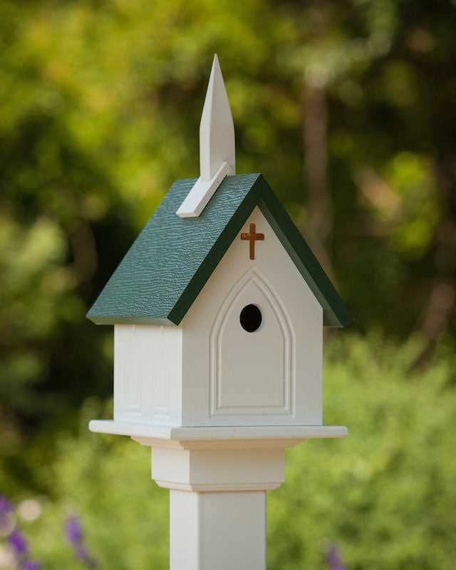 PVC/Vinyl Church Birdhouse-Green Roof