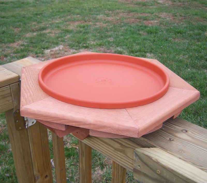 Wooden Deck-Mount Bird Bath-Clay