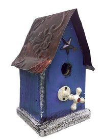 Barn Wood & Tin Birdhouse- Indigo