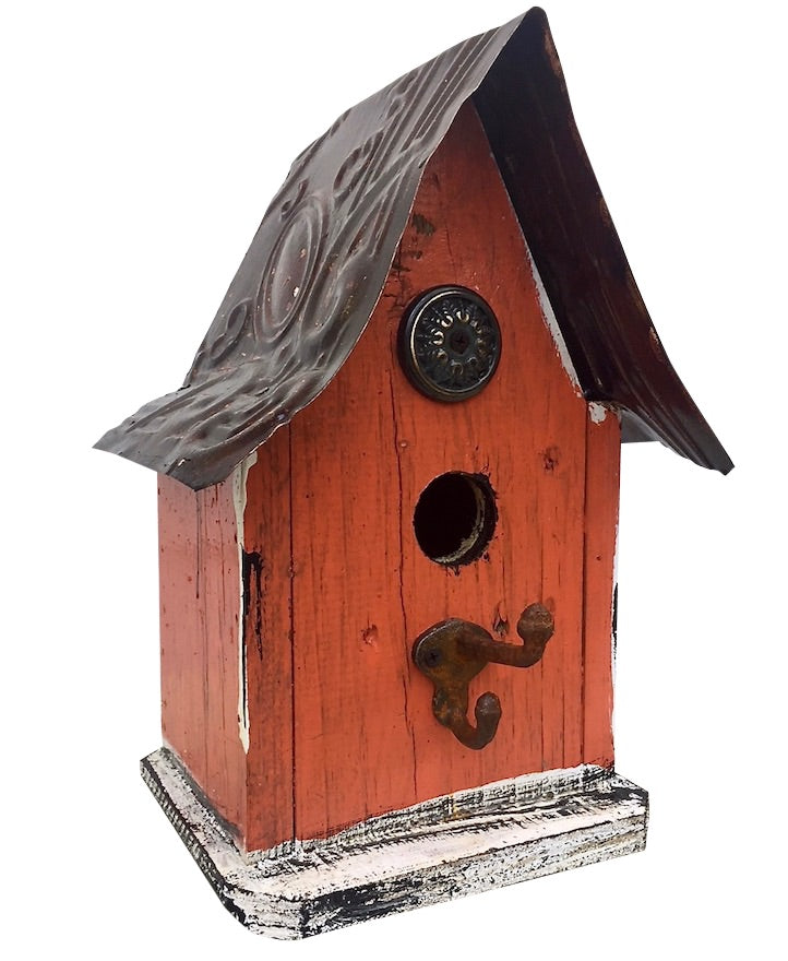 Barn Wood and Tin Rustic Birdhouse- Orange